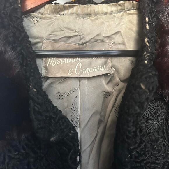 VTG Vintage 1960s Marshall Fields & Company Black Lamb Fur Coat Brown Fur OS - Picture 3 of 8